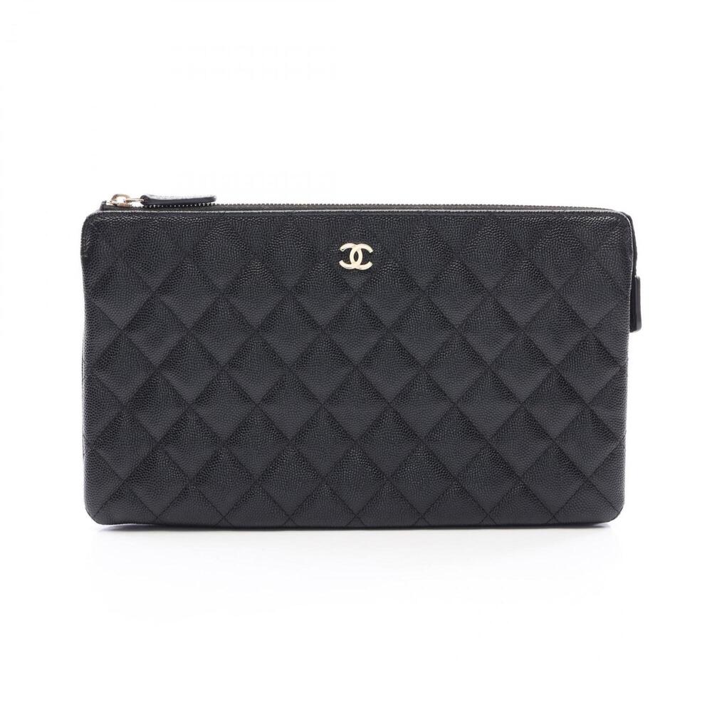 Chanel Matelassé Second Bag Clutch Handbag Caviar Skin (Grained Calf) Women's...